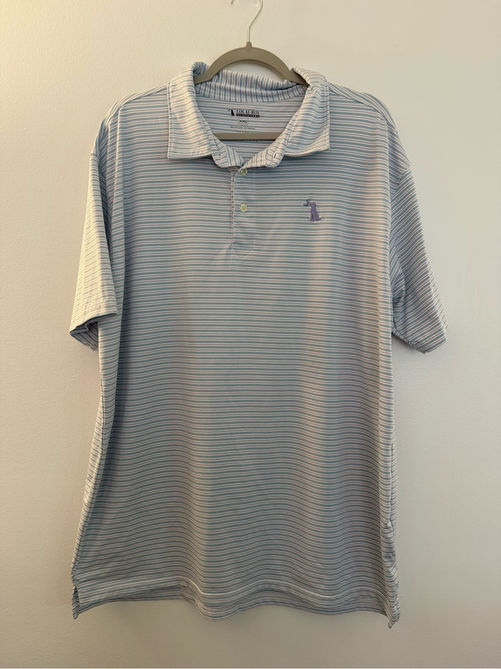 Local Boy Outfitters Performance Polo Shirt Light Blue Lavender Stripe XXL